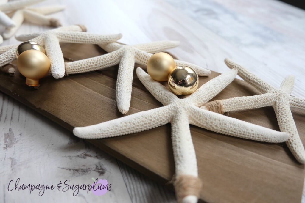 2 Step DIY Coastal Christmas Starfish Champagne and Sugarplums