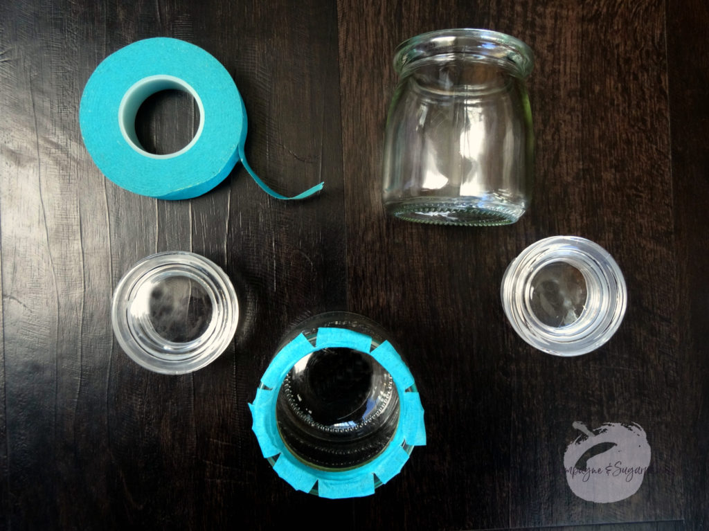 How to prep the jars for painting with tape by Champagne and Sugarplums