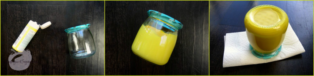 Collage of how to paint the jars yellow by Champagne and Sugarplums