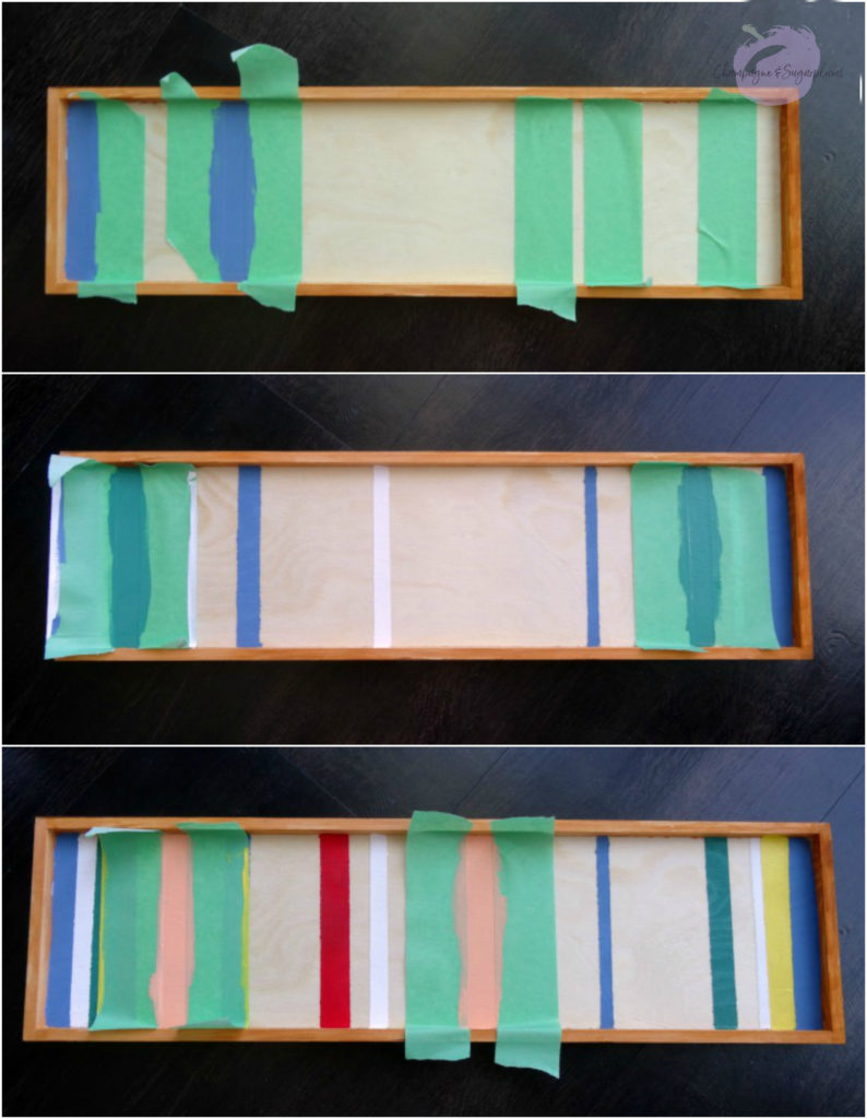 Collage of how to paint in the multiple coloured stripes by Champagne and Sugarplums