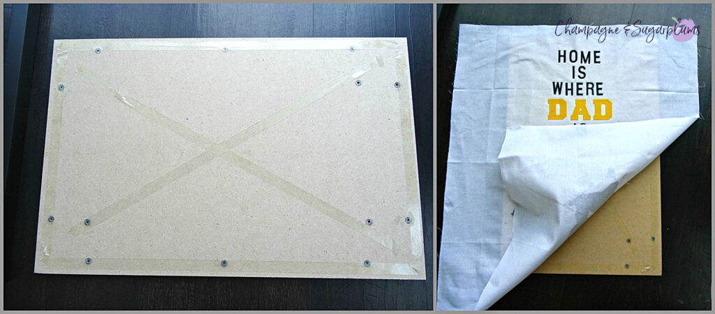 How to attach the completed fabric onto a frame backing for Father's Day frame by Champagne and Sugarplums