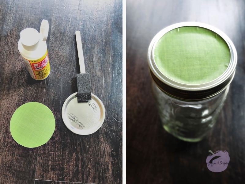 Collage of how to decorate the lid of a mason jar by Champagne and Sugarplums
