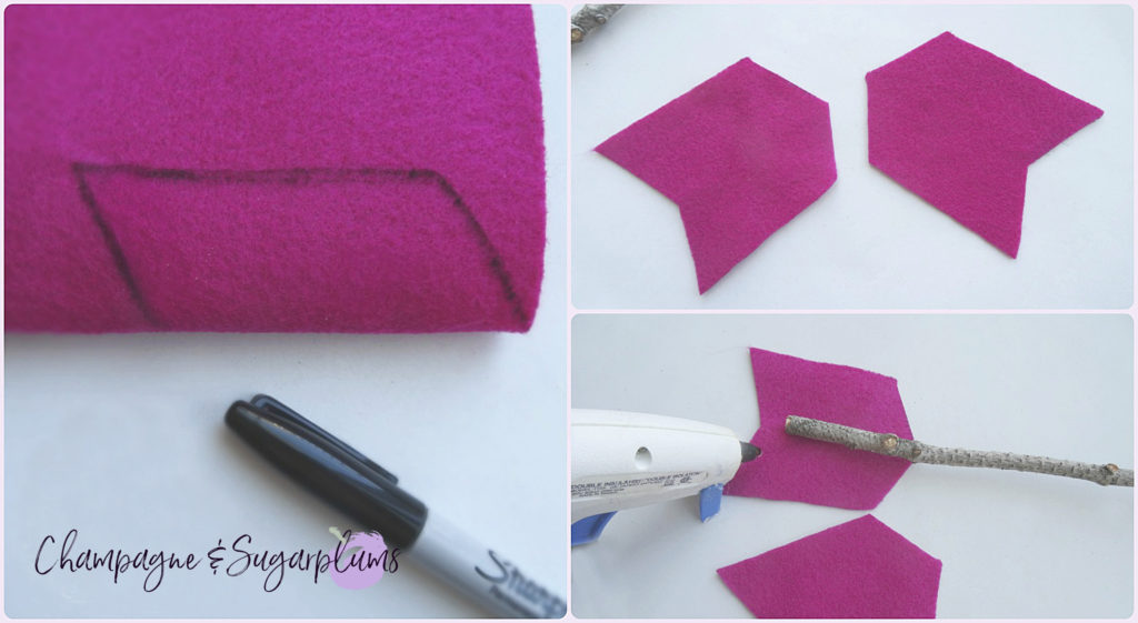 How to cut arrow feathers from pink felt for a Valentine's Day Wreath by Champagne and Sugarplums