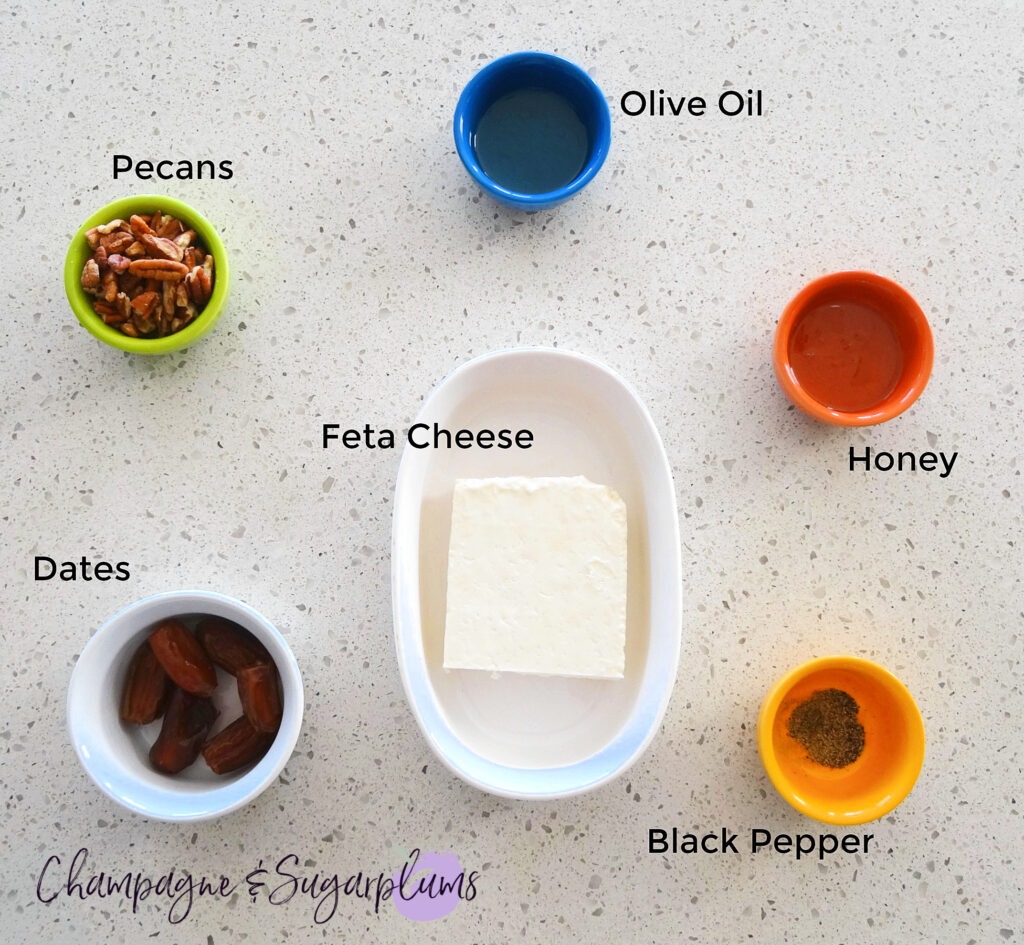 Various ingredients in pinch cups on a white counter by Champagne and Sugarplums