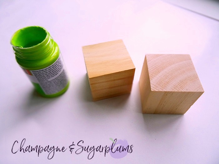 Wood blocks and green paint pot by Champagne and Sugarplums