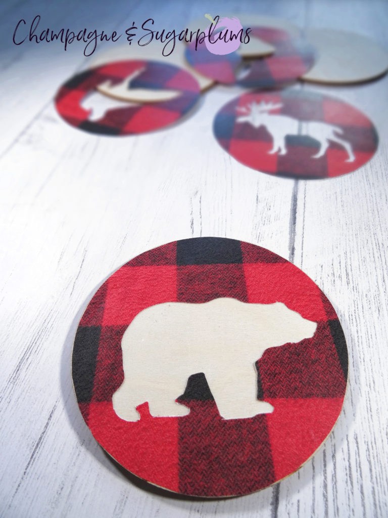 Attaching bear shaped circle to wood coaster by Champagne and Sugarplums