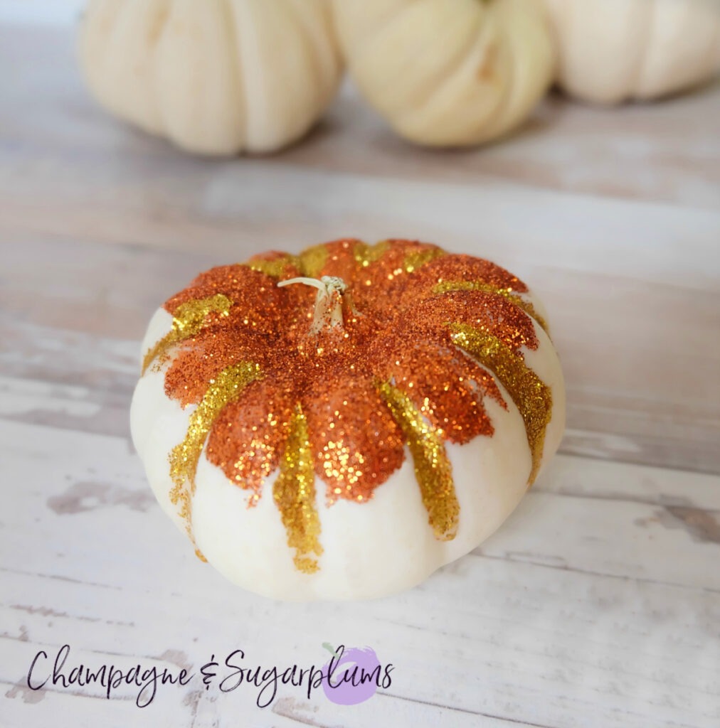 Glitter Mini Pumpkin Decorating Idea by Champagne and Sugarplums