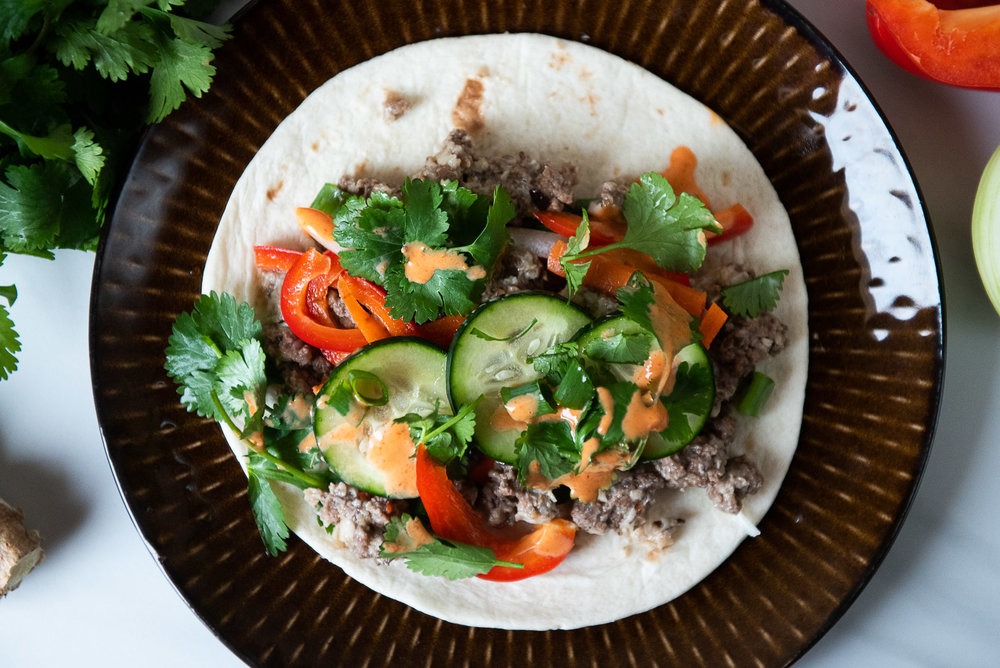 Spicy Beef and Shiitake Bahn Mi Tacos (Reduced Meat Recipe) - Compost and Cava