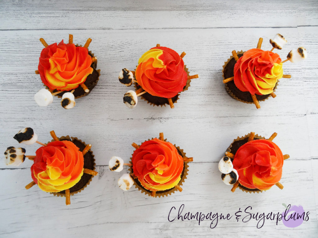 Campfire Cupcakes on a white background by Champagne and Sugarplums