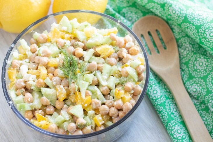 Cucumber Chickpea Salad with Lemon Dill Dressing - Moms Who Save