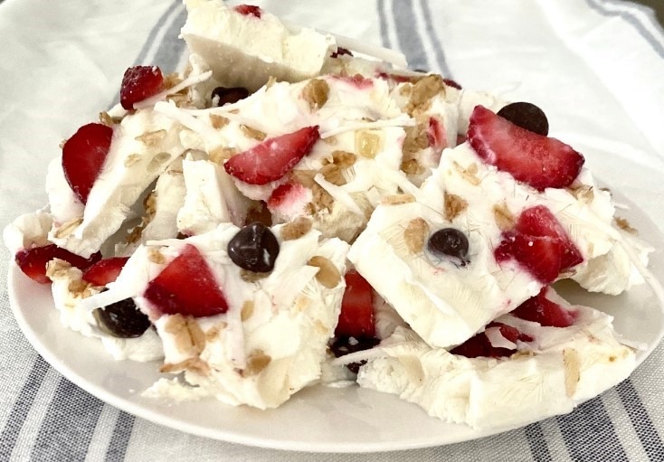 Strawberry Frozen Greek Yogurt Bark: Easy & Loaded - A Hundred Affections