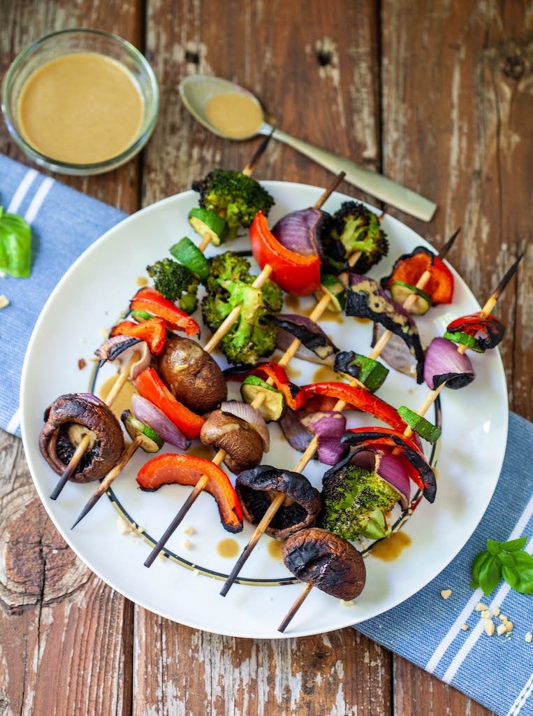 Thai Kabobs with Basil Peanut Glaze - Bad to the Bowl