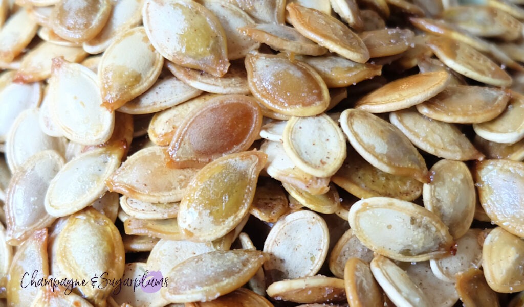 Pumpkin Spice Roasted Pumpkin Seeds by Champagne and Sugarplums