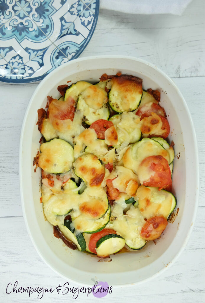 Easy Zucchini Tomato Bake with Parmesan by Champagne and Sugarplums