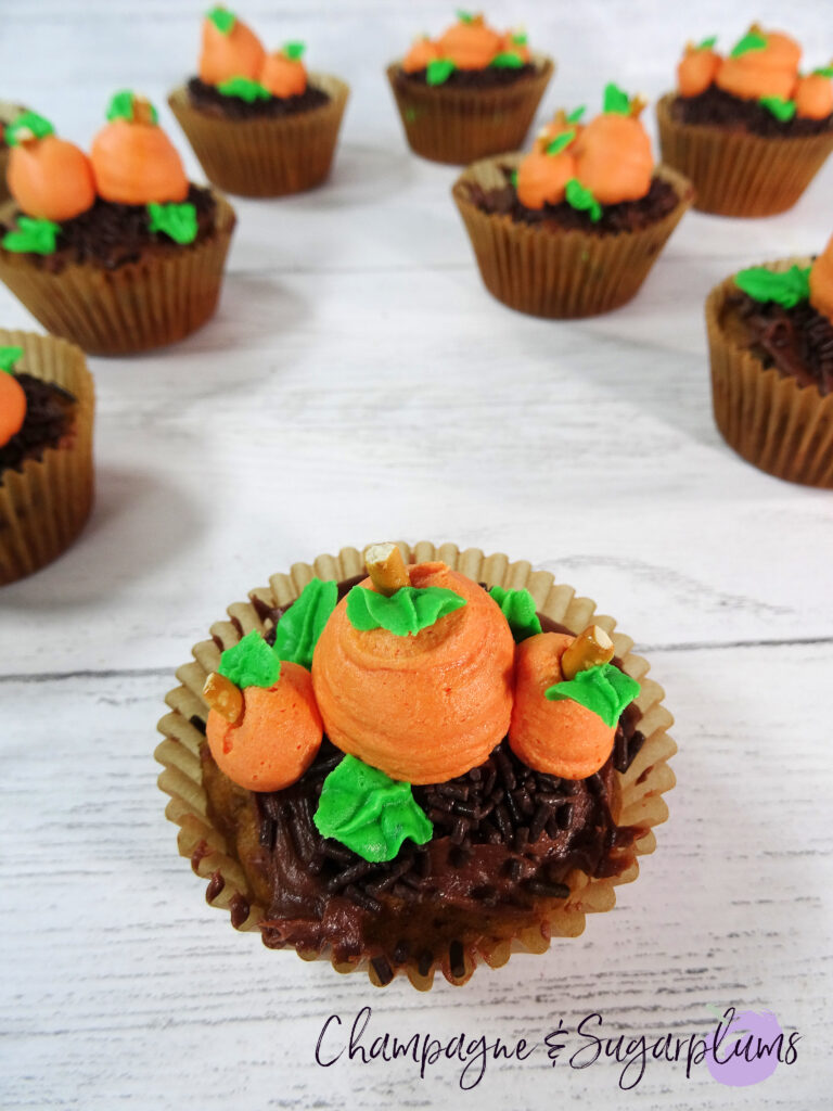 Pumpkin Patch Cupcakes on a white background by Champagne and Sugarplums