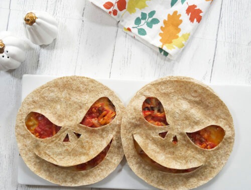 Creepy Quesadillas on a white plate by Champagne and Sugarplums