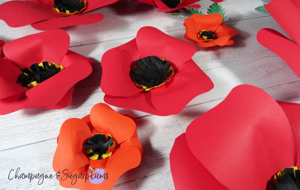 Paper Poppy Wall Art on a white background by Champagne and Sugarplums