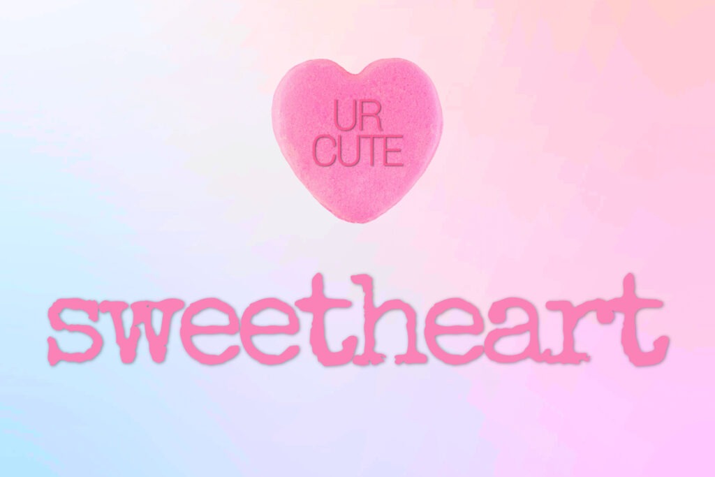 Pink ombre Valentine card with a candy heart and 'sweetheart' written on it by Champagne and Sugarplums