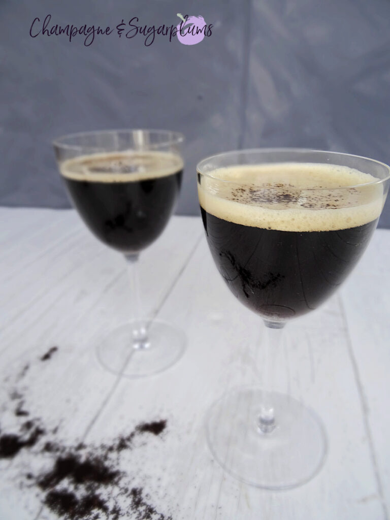 Espresso Martini on a white and grey background by Champagne and Sugarplums