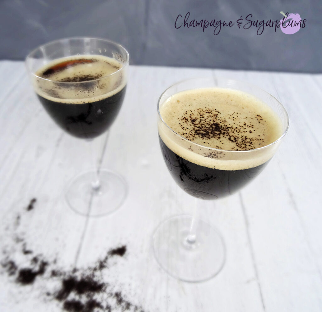 Espresso Martini on a white and grey background by Champagne and Sugarplums